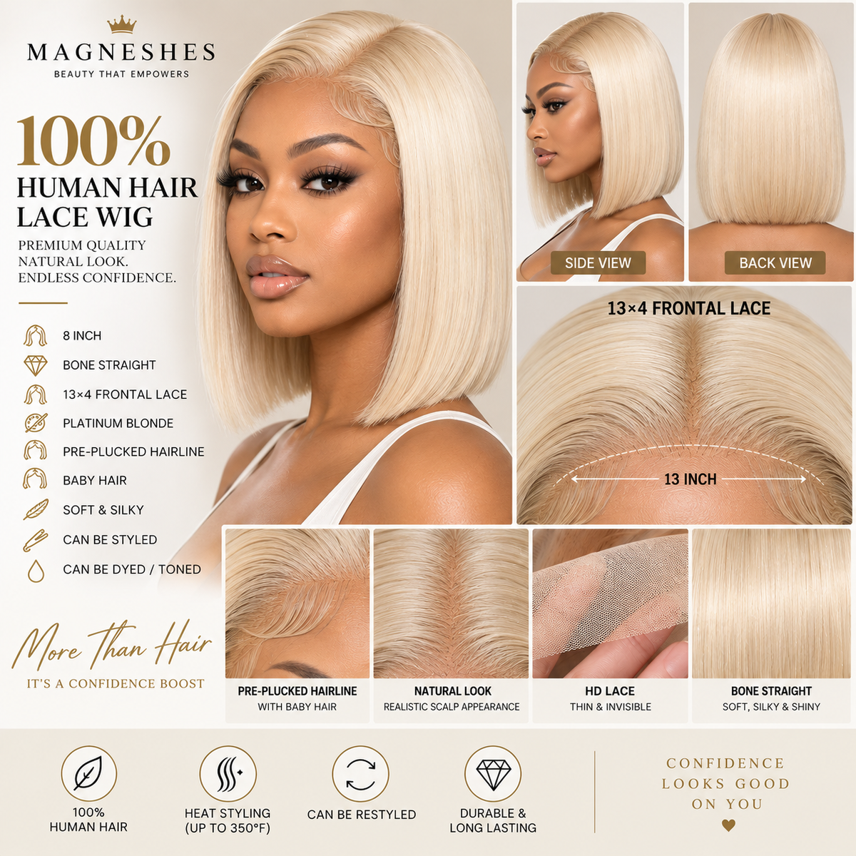 Magneshes™ Bone Straight 13x4 Frontal Lace