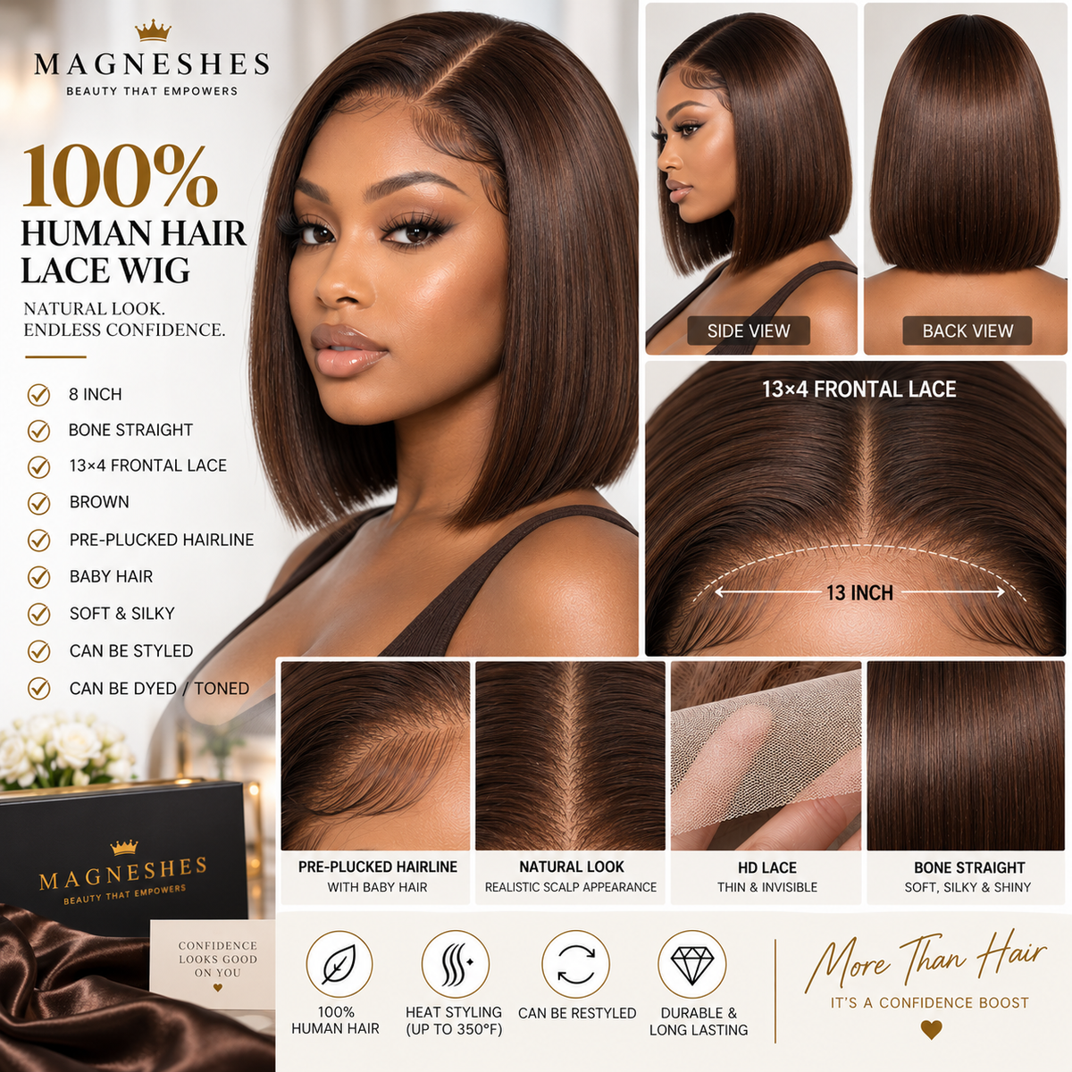 Magneshes™ Bone Straight 13x4 Frontal Lace