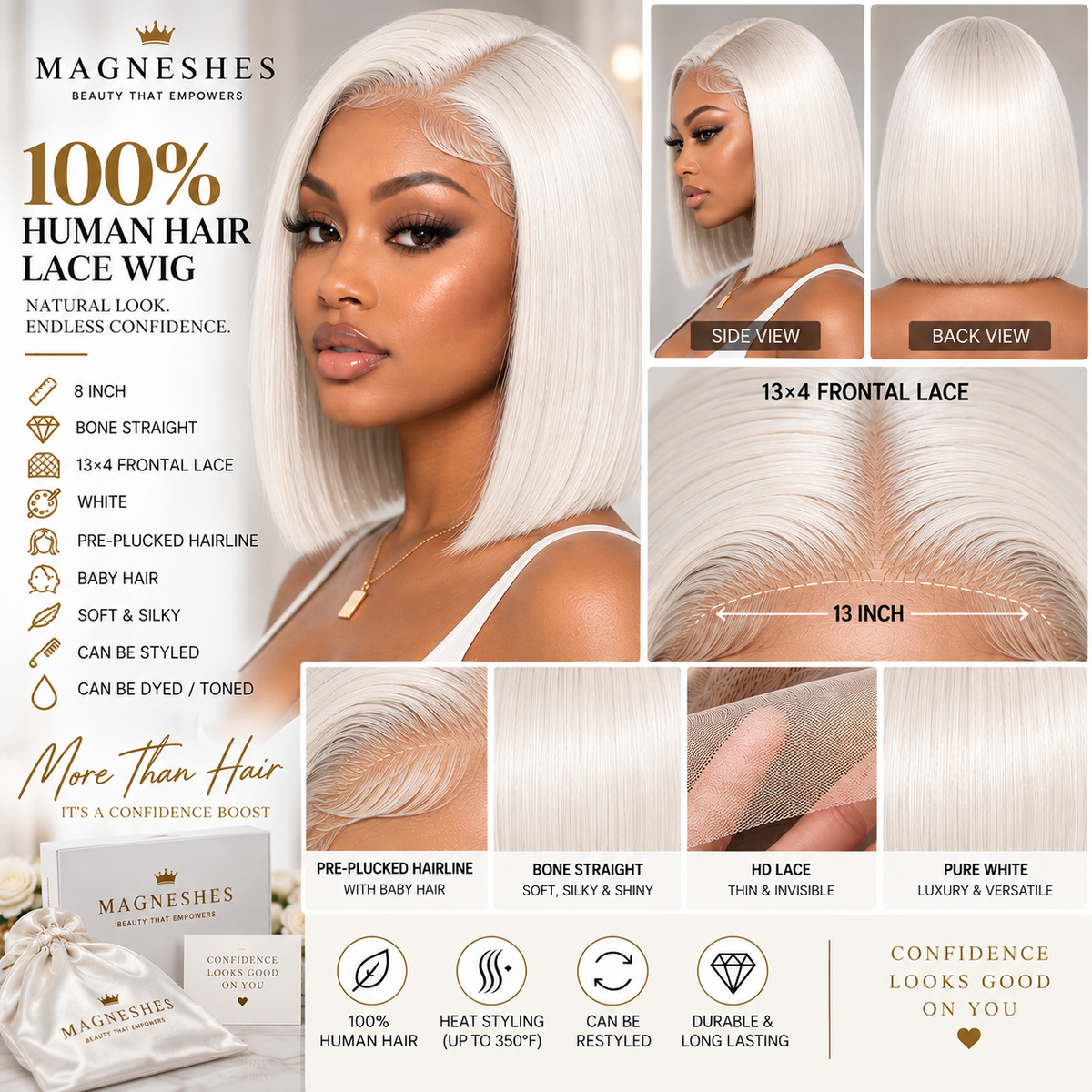 Magneshes™ Bone Straight 13x4 Frontal Lace