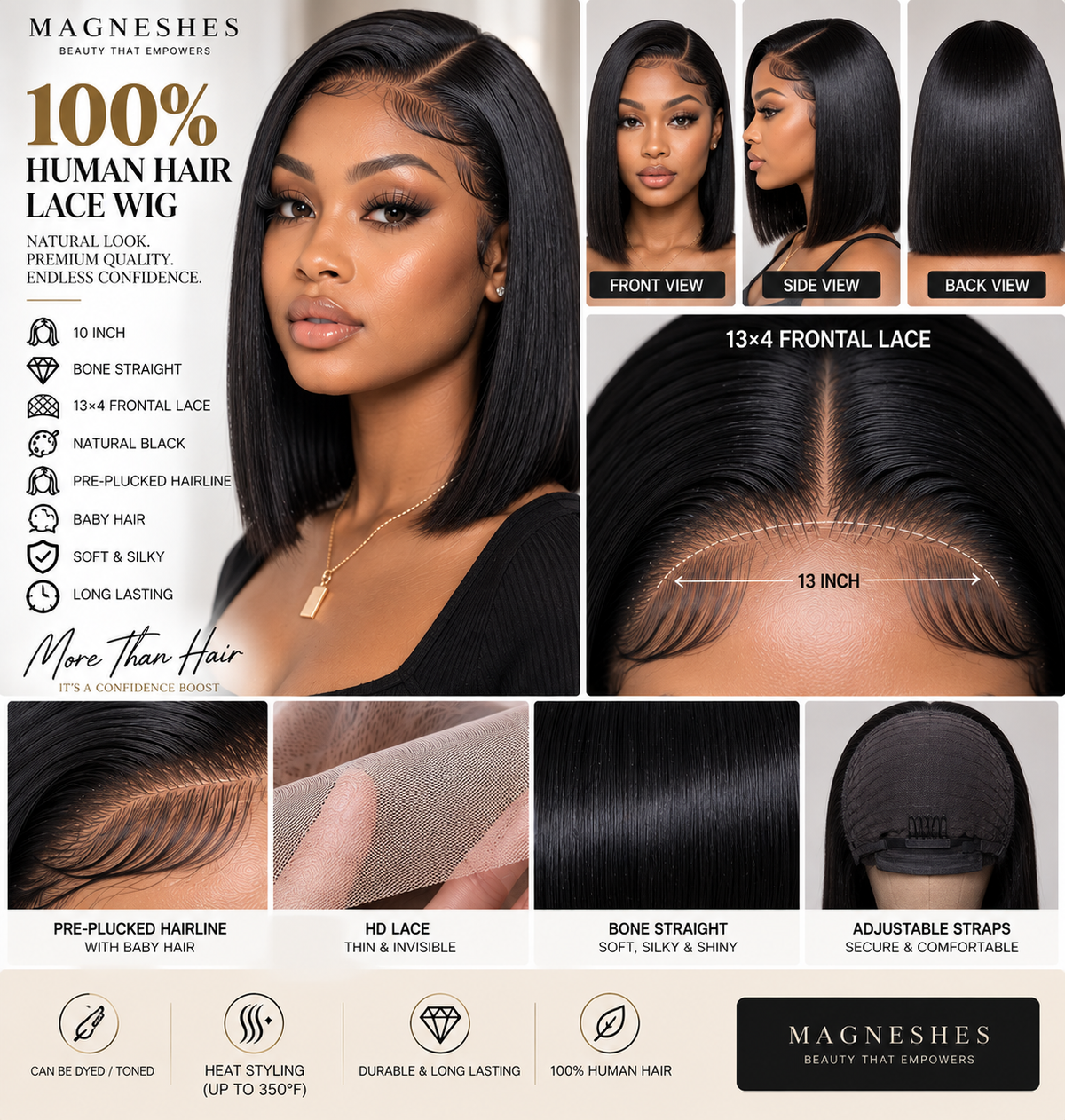 Magneshes™ Bone Straight 13x4 Frontal Lace