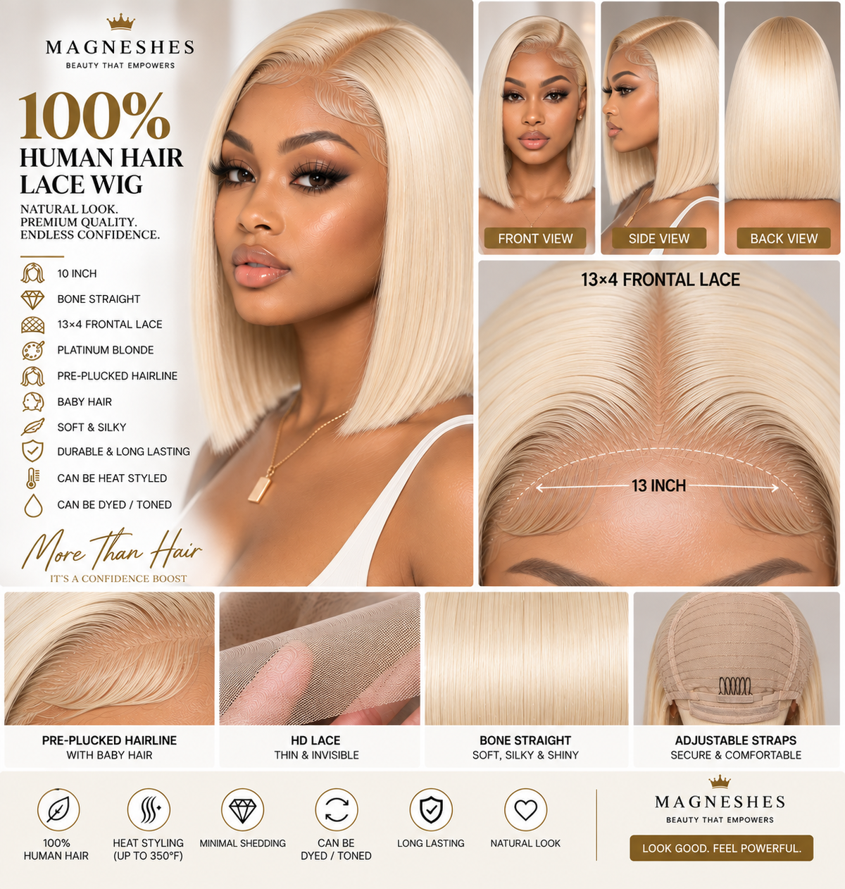 Magneshes™ Bone Straight 13x4 Frontal Lace