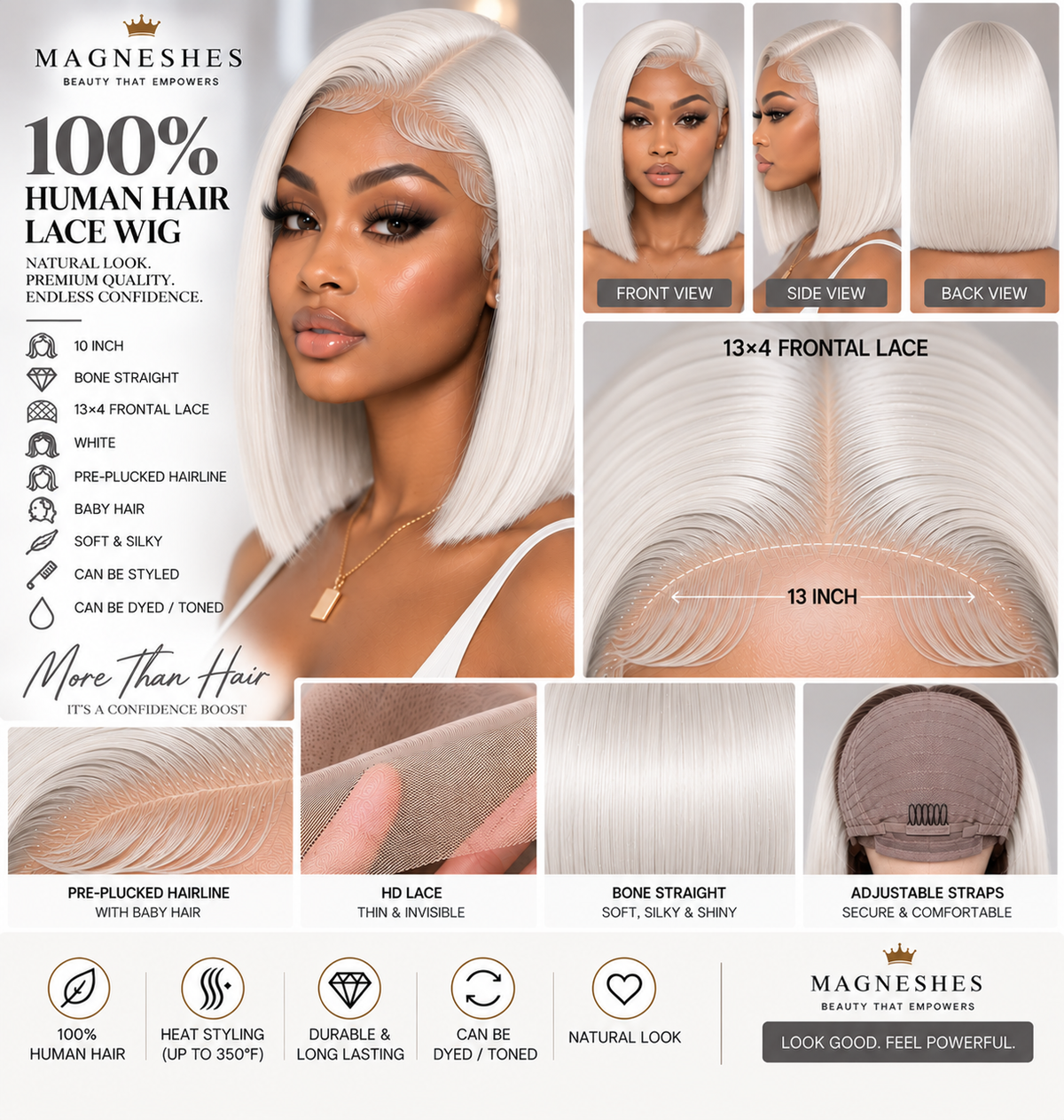 Magneshes™ Bone Straight 13x4 Frontal Lace