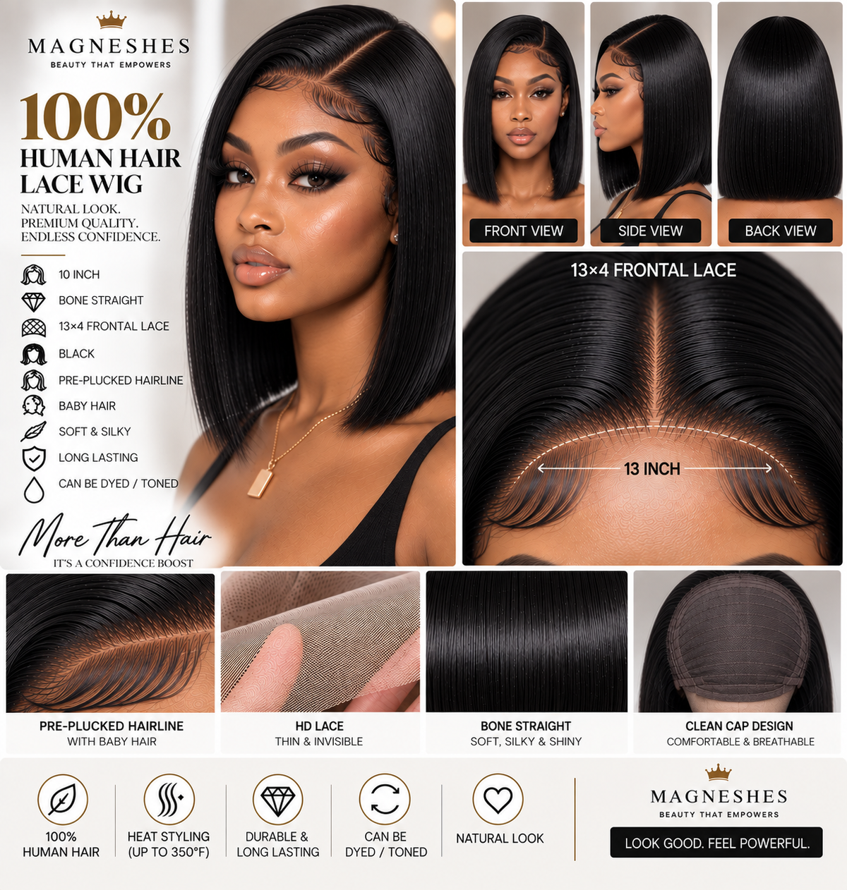 Magneshes™ Bone Straight 13x4 Frontal Lace