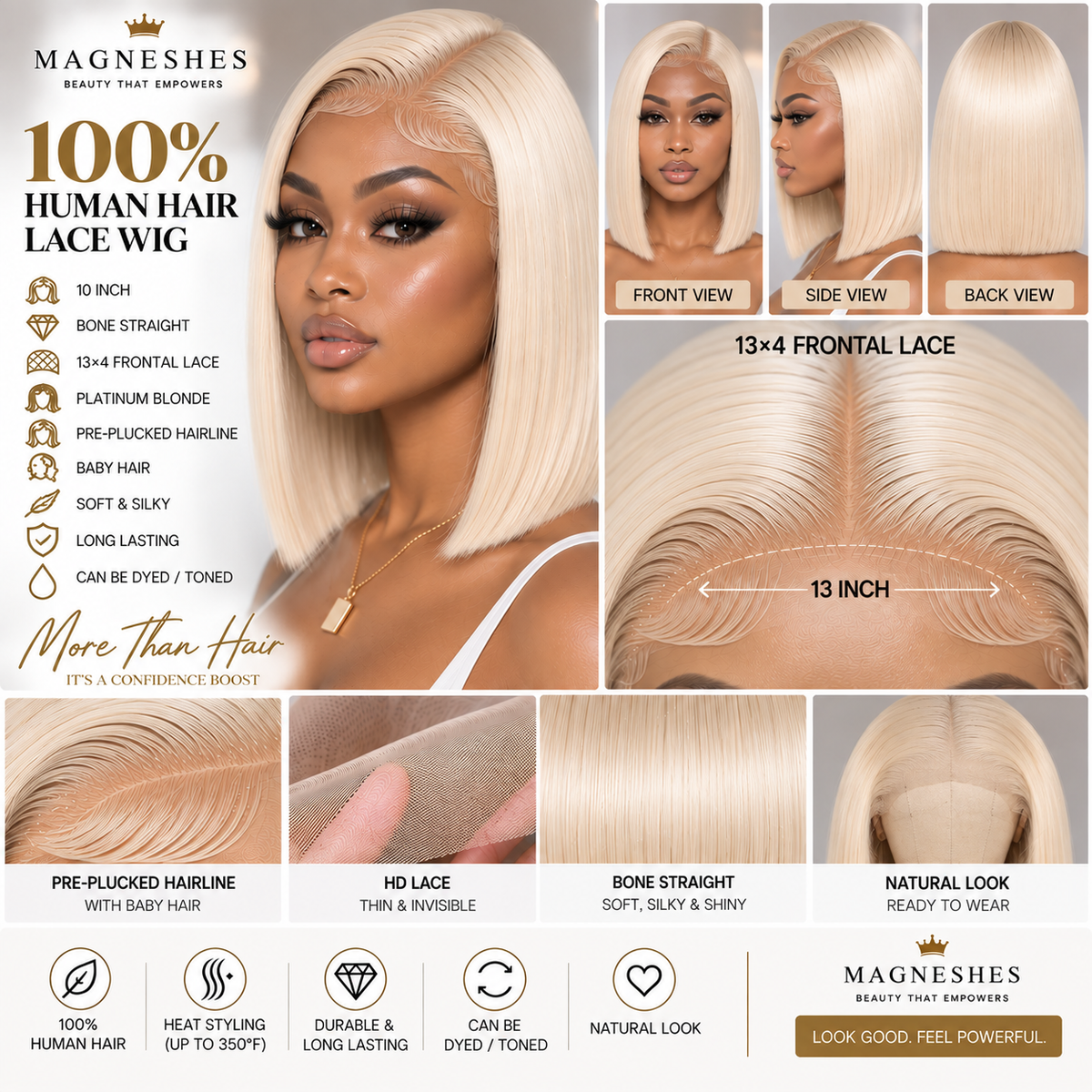 Magneshes™ Bone Straight 13x4 Frontal Lace