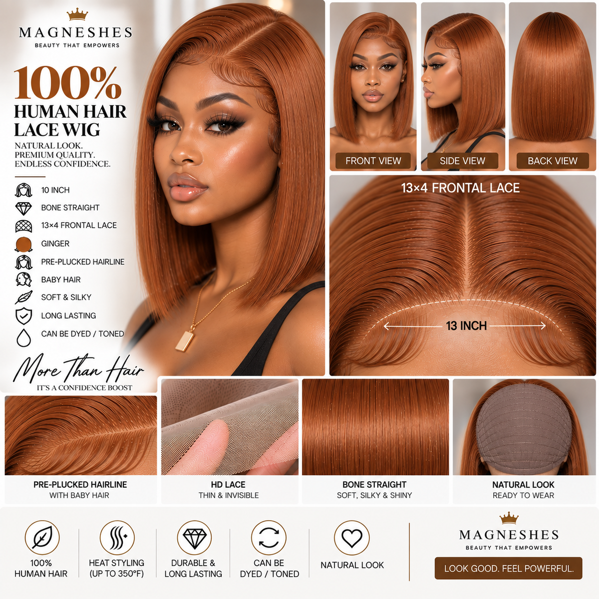 Magneshes™ Bone Straight 13x4 Frontal Lace