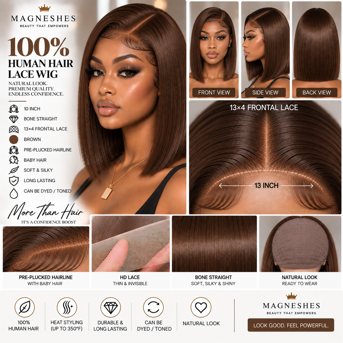 Magneshes™ Bone Straight 13x4 Frontal Lace